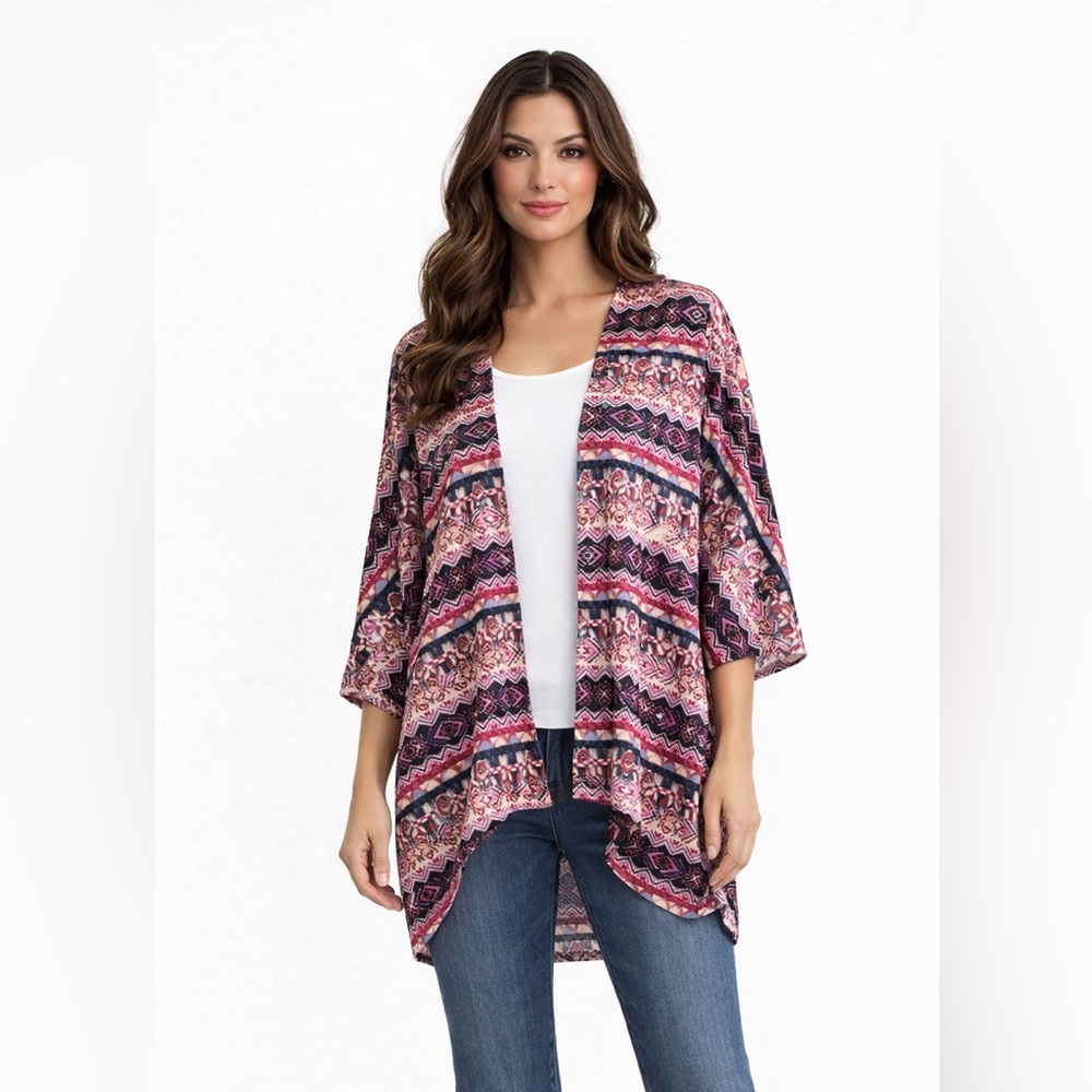 NEW Forever 21 Pink and Black Patterned Cardigan Kimono OVERSIZED
